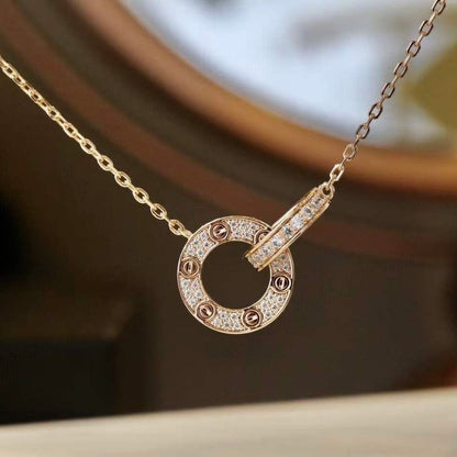 [Clover-Jewelry]LOVE 7.6MM NECKLACE ROSE GOLD AND SILVER  FULL DIAMOND