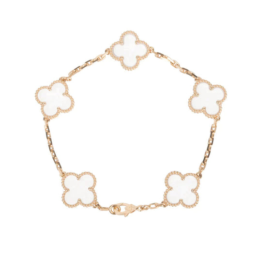 [Clover-Jewelry]CLOVER 5 MOTIF ROCK CRYSTAL PINK GOLD BRACELET