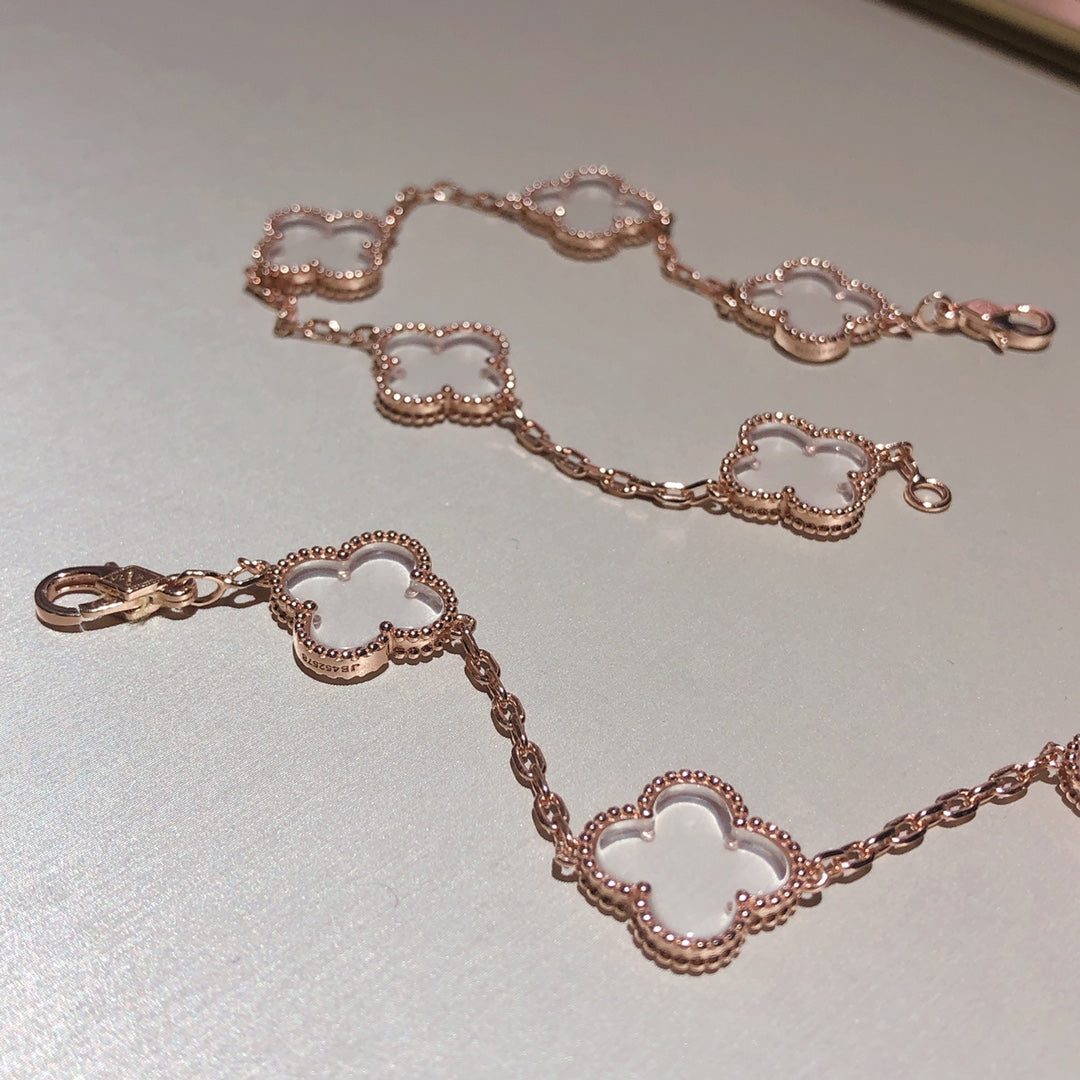 [Clover-Jewelry]CLOVER 5 MOTIF ROCK CRYSTAL PINK GOLD BRACELET