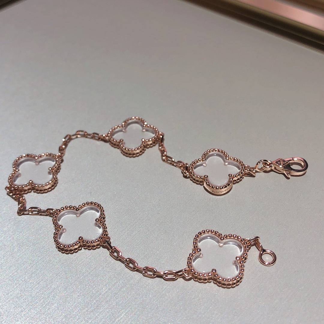 [Clover-Jewelry]CLOVER 5 MOTIF ROCK CRYSTAL PINK GOLD BRACELET