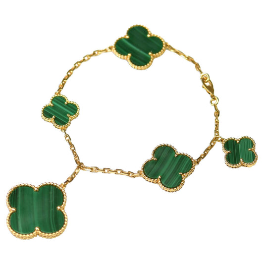 [Clover-Jewelry]MAGIC CLOVER MALACHITE GOLD BRACELET 5 MOTIFS