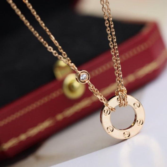 [Clover-Jewelry]LOVE NECKLACE ADJUSTABLE ROSE GOLD 2 DIAMOND