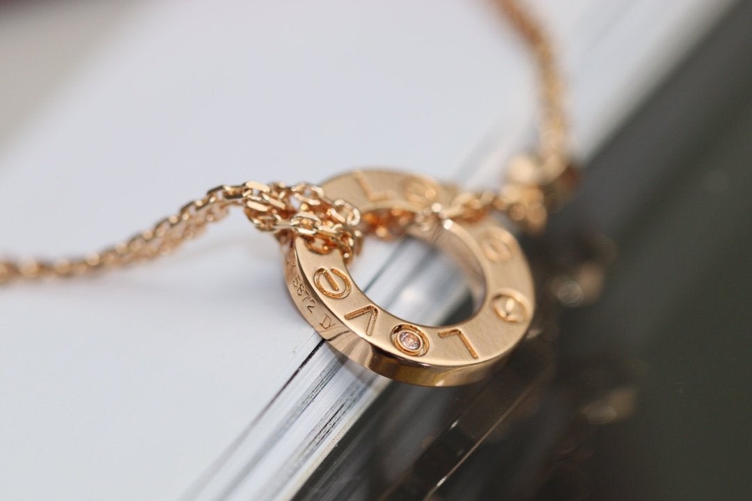 [Clover-Jewelry]LOVE NECKLACE ADJUSTABLE ROSE GOLD 2 DIAMOND