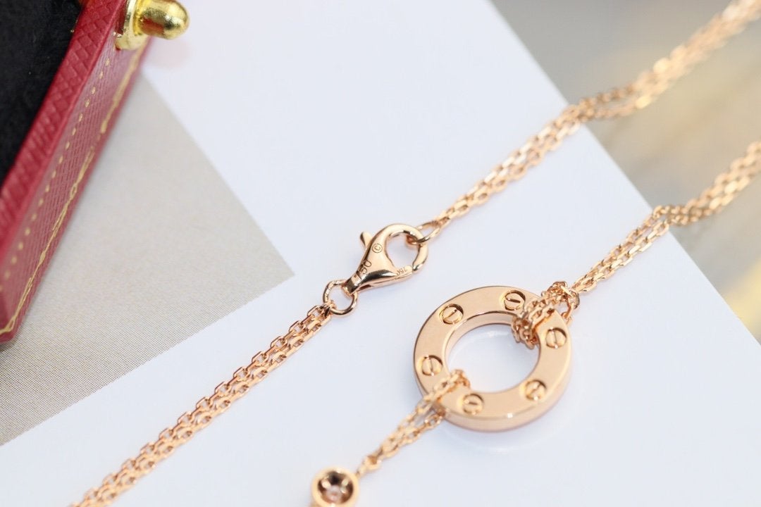 [Clover-Jewelry]LOVE NECKLACE ADJUSTABLE ROSE GOLD 2 DIAMOND