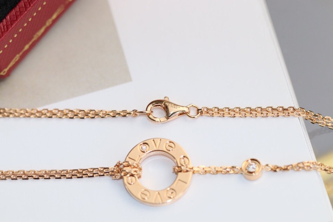 [Clover-Jewelry]LOVE NECKLACE ADJUSTABLE ROSE GOLD 2 DIAMOND