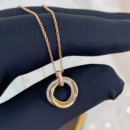 [Clover-Jewelry]TRINITY NECKLACE SILVER GOLD PINK GOLD DIAMONDS