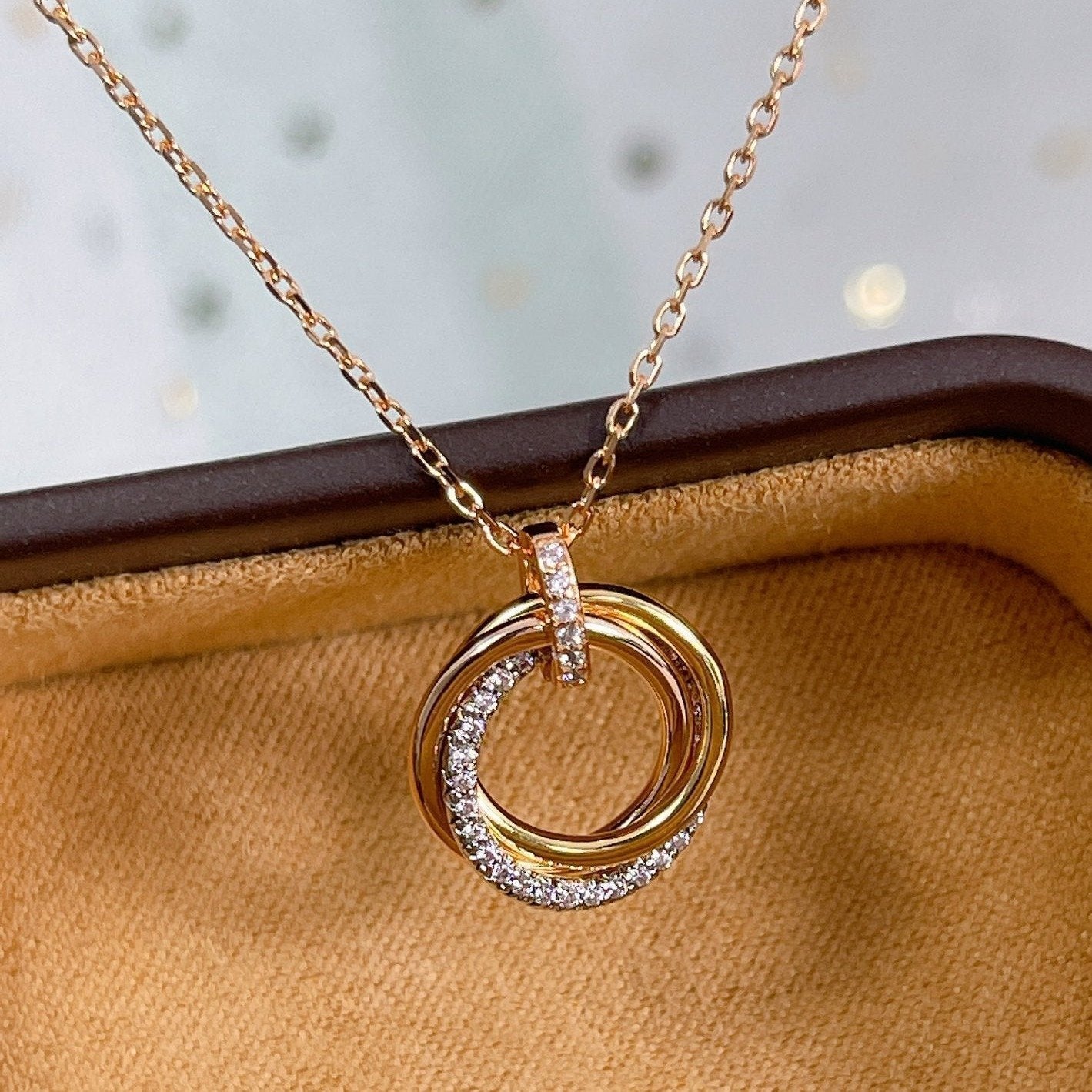 [Clover-Jewelry]TRINITY NECKLACE SILVER GOLD PINK GOLD DIAMONDS