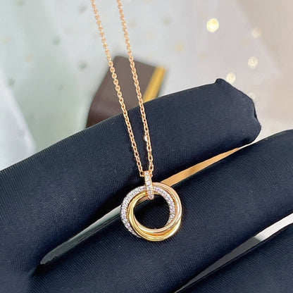 [Clover-Jewelry]TRINITY NECKLACE SILVER GOLD PINK GOLD DIAMONDS