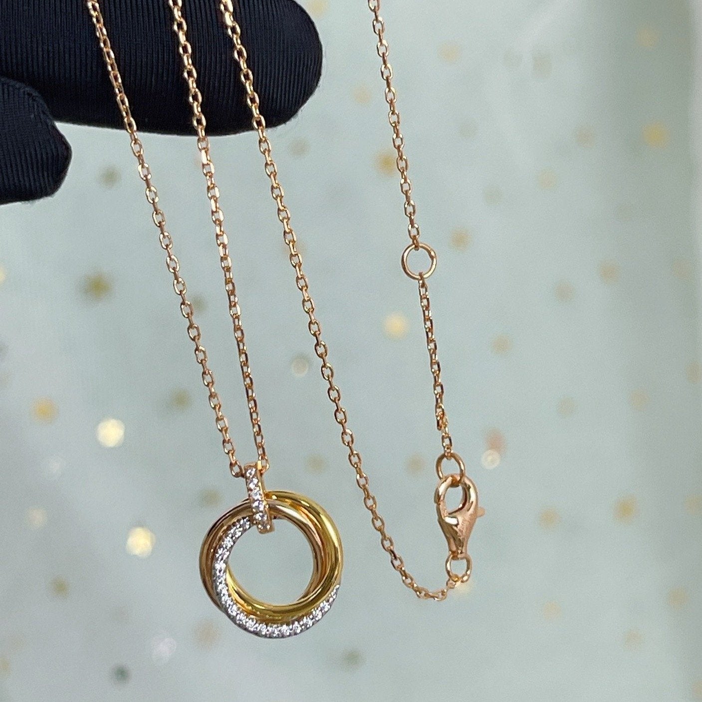 [Clover-Jewelry]TRINITY NECKLACE SILVER GOLD PINK GOLD DIAMONDS