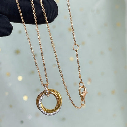 [Clover-Jewelry]TRINITY NECKLACE SILVER GOLD PINK GOLD DIAMONDS