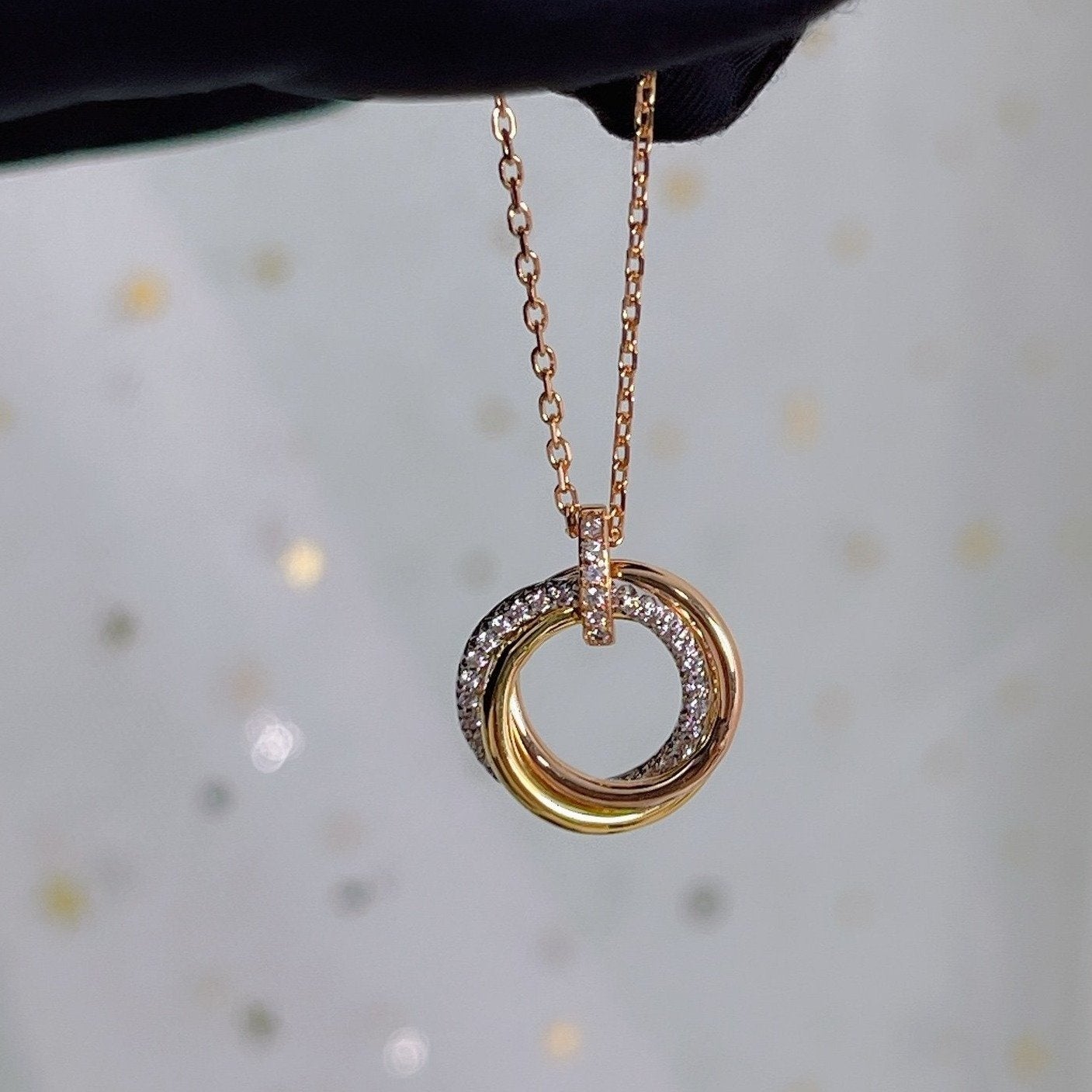 [Clover-Jewelry]TRINITY NECKLACE SILVER GOLD PINK GOLD DIAMONDS