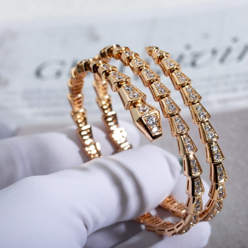 [Clover-Jewelry]SERPENTI BRACELET PINK GOLD DIAMOND DOUBLE ROW