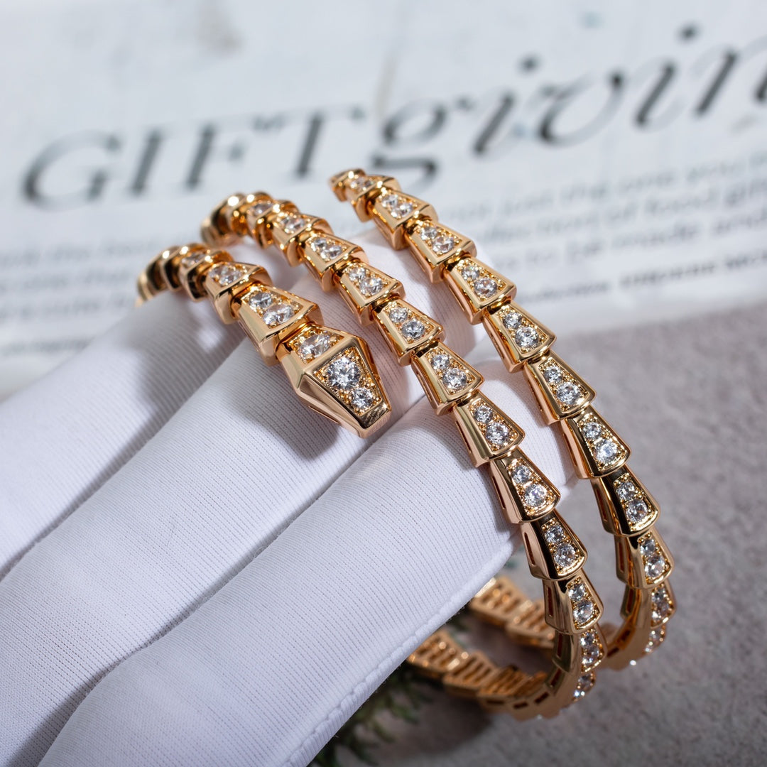 [Clover-Jewelry]SERPENTI BRACELET PINK GOLD DIAMOND DOUBLE ROW