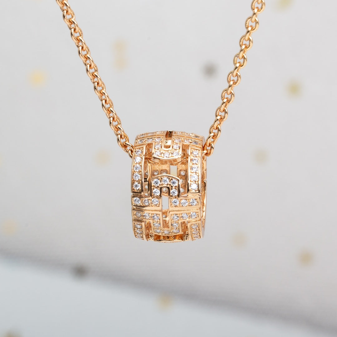 [Clover-Jewelry]PARENTESI NECKLACE PINK GOLD DIAMOND