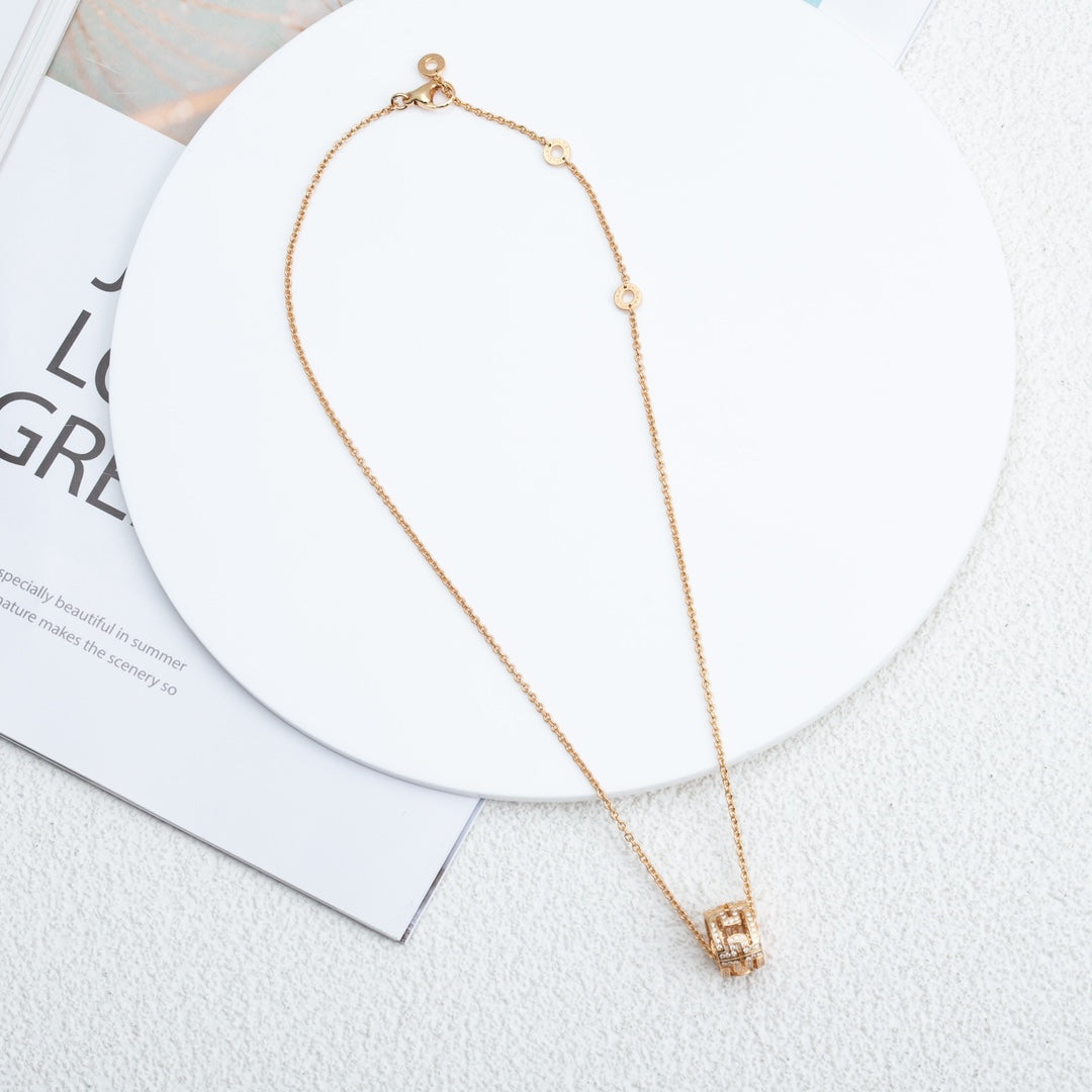 [Clover-Jewelry]PARENTESI NECKLACE PINK GOLD DIAMOND