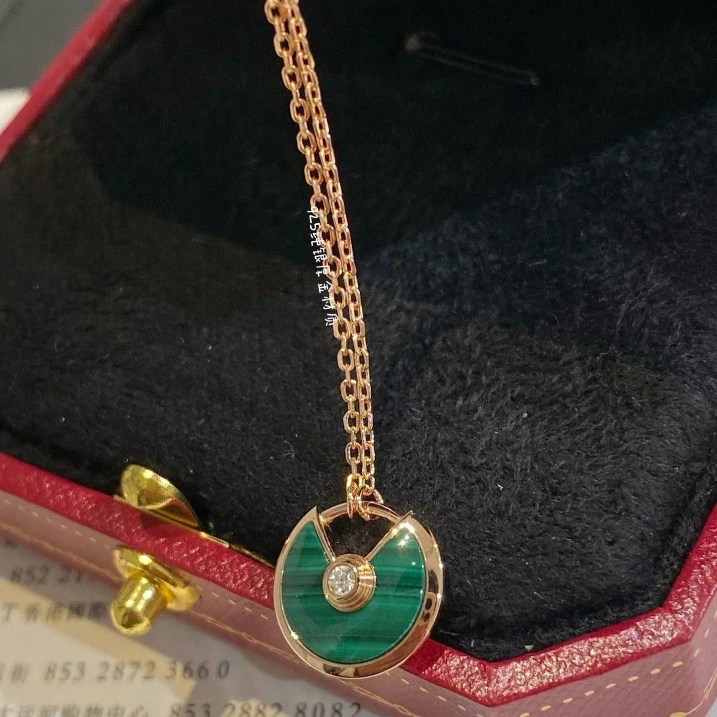 [Clover-Jewelry]AMULETTE ROSE GOLD MALACHITE NECKLACE