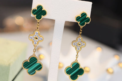 [Clover-Jewelry]CLOVER EARRINGS GOLD MALACHITE DIAMOND 3 MOTIF