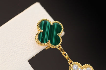 [Clover-Jewelry]CLOVER EARRINGS GOLD MALACHITE DIAMOND 3 MOTIF