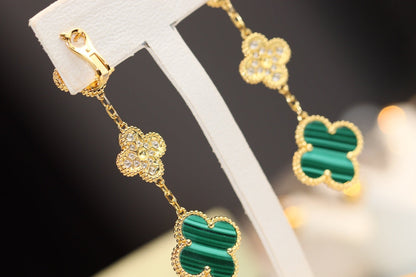 [Clover-Jewelry]CLOVER EARRINGS GOLD MALACHITE DIAMOND 3 MOTIF