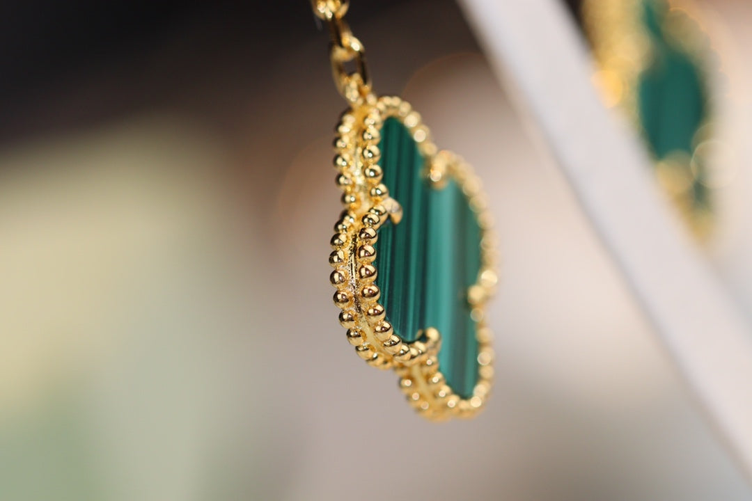 [Clover-Jewelry]CLOVER EARRINGS GOLD MALACHITE DIAMOND 3 MOTIF