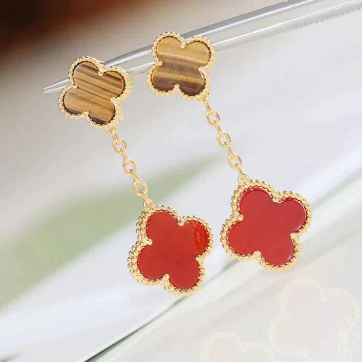 [Clover-Jewelry]CLOVER  2 MOTIF  TIGER EYE CARNELIAN EARRINGS