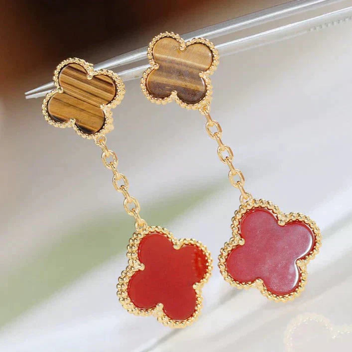 [Clover-Jewelry]CLOVER  2 MOTIF  TIGER EYE CARNELIAN EARRINGS