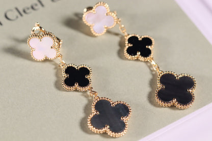 [Clover-Jewelry]CLOVER EARRINGS GOLD ONYX MOP 3 MOTIF