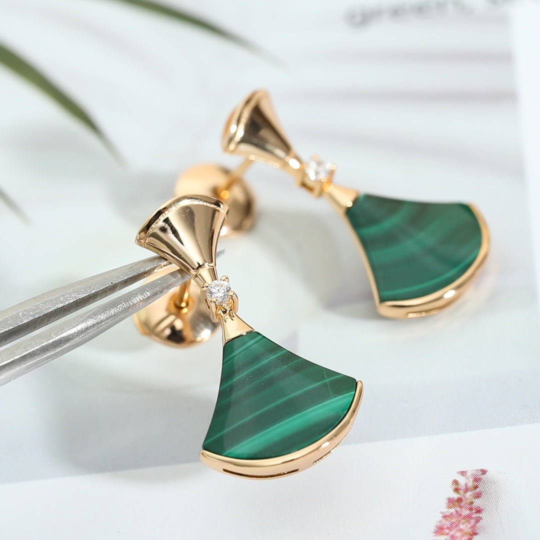 [Clover-Jewelry]DREAM MALACHITE PINK GOLD EARRINGS