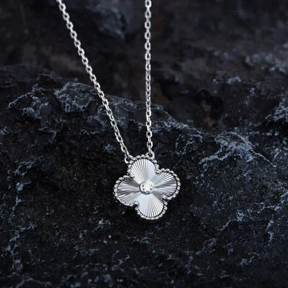 [Clover-Jewelry]CLOVER  15MM DIAMOND LASER NECKLACE SILVER