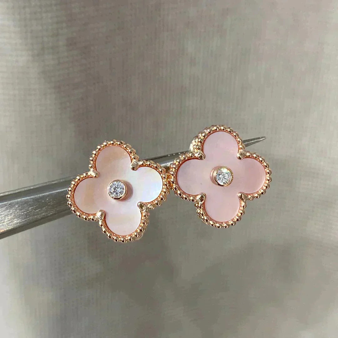 [Clover-Jewelry]CLOVER MEDIUM 1 MOTIFS  PINK MOP DIAMOND EARRINGS