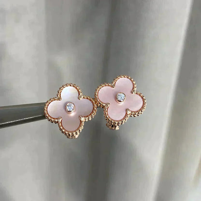 [Clover-Jewelry]CLOVER MEDIUM 1 MOTIFS  PINK MOP DIAMOND EARRINGS