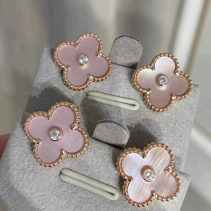 [Clover-Jewelry]CLOVER MEDIUM 1 MOTIFS  PINK MOP DIAMOND EARRINGS