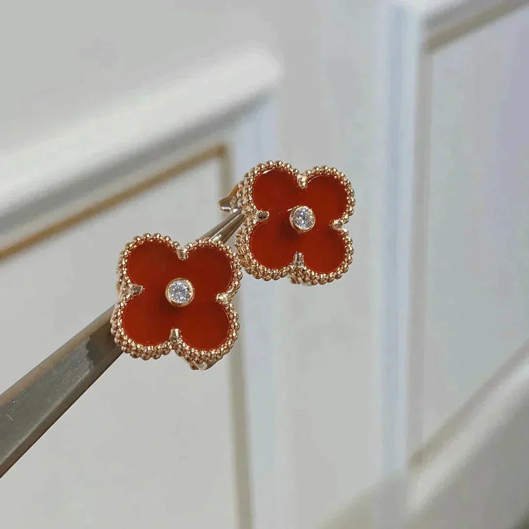 [Clover-Jewelry]CLOVER MEDIUM 1 MOTIFS CARNELIAN  DIAMOND earrings