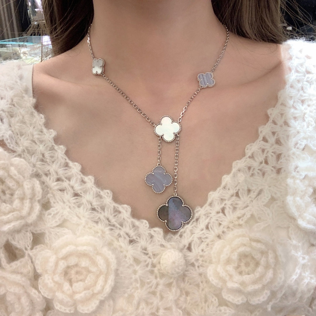 [Clover-Jewelry]CLOVER MOP CHALCEDONY NECKLACE SILVER 6 MOTIF