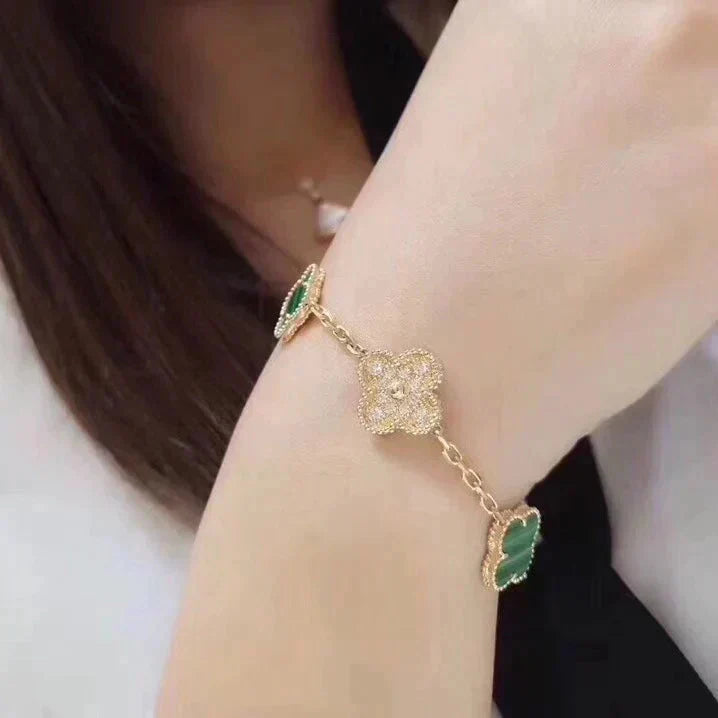 [Clover-Jewelry]CLOVER  5 MOTIF MALACHITE DIAMOND BRACELET