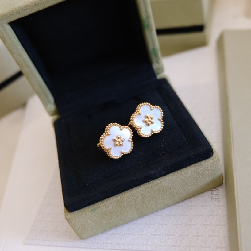 [Clover-Jewelry]LUCKY PINK GOLD WHITE MOP EARRINGS