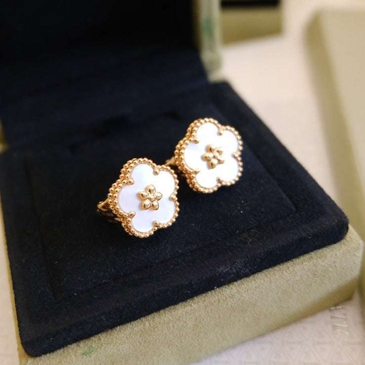 [Clover-Jewelry]LUCKY PINK GOLD WHITE MOP EARRINGS