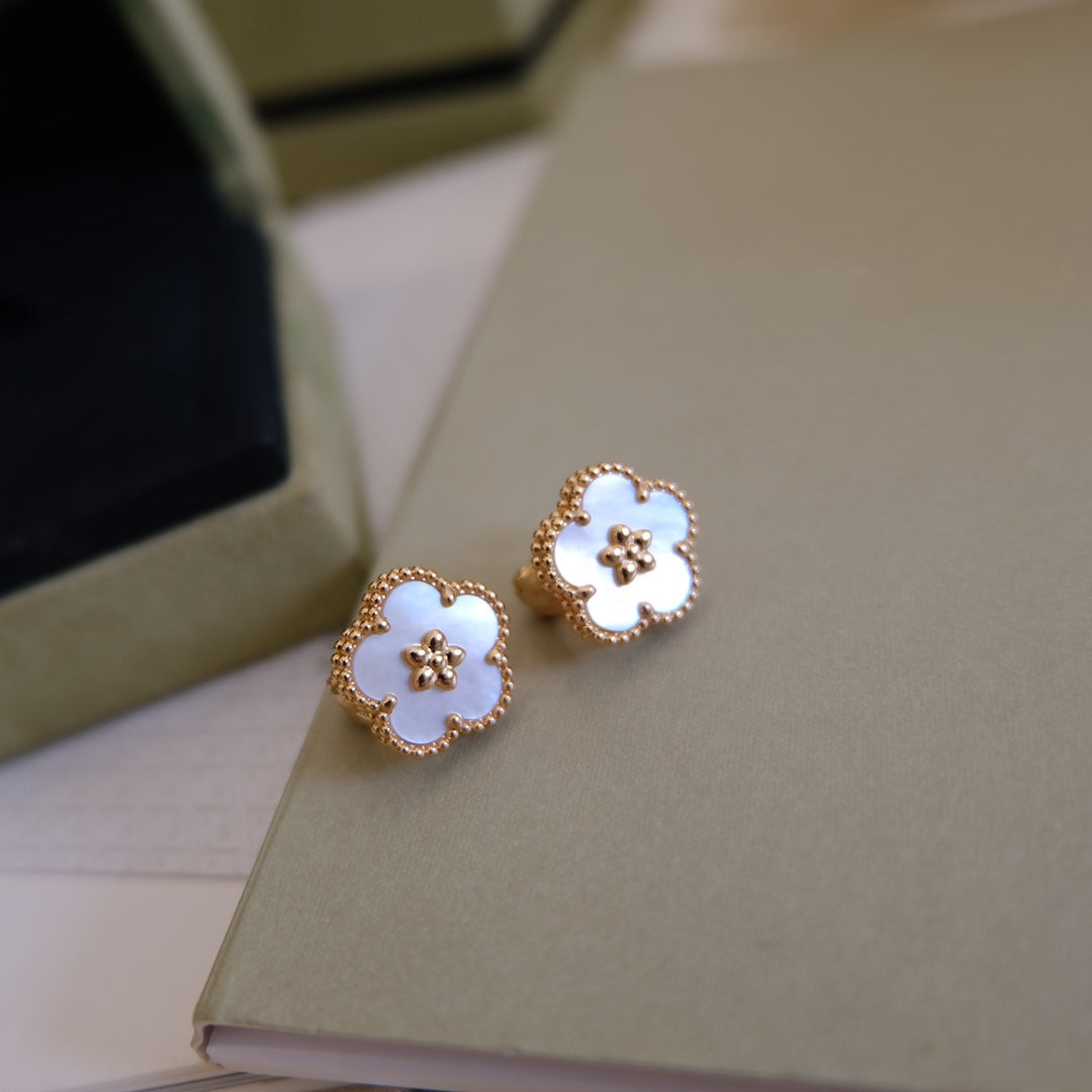 [Clover-Jewelry]LUCKY PINK GOLD WHITE MOP EARRINGS