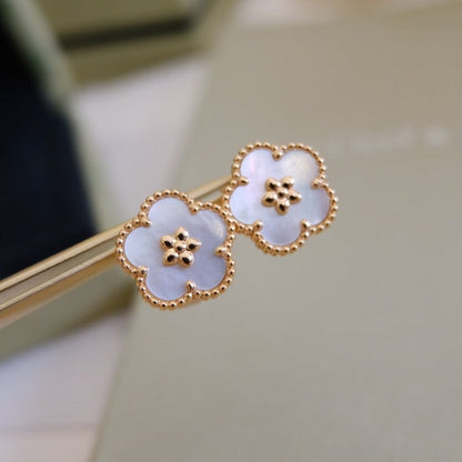 [Clover-Jewelry]LUCKY PINK GOLD WHITE MOP EARRINGS