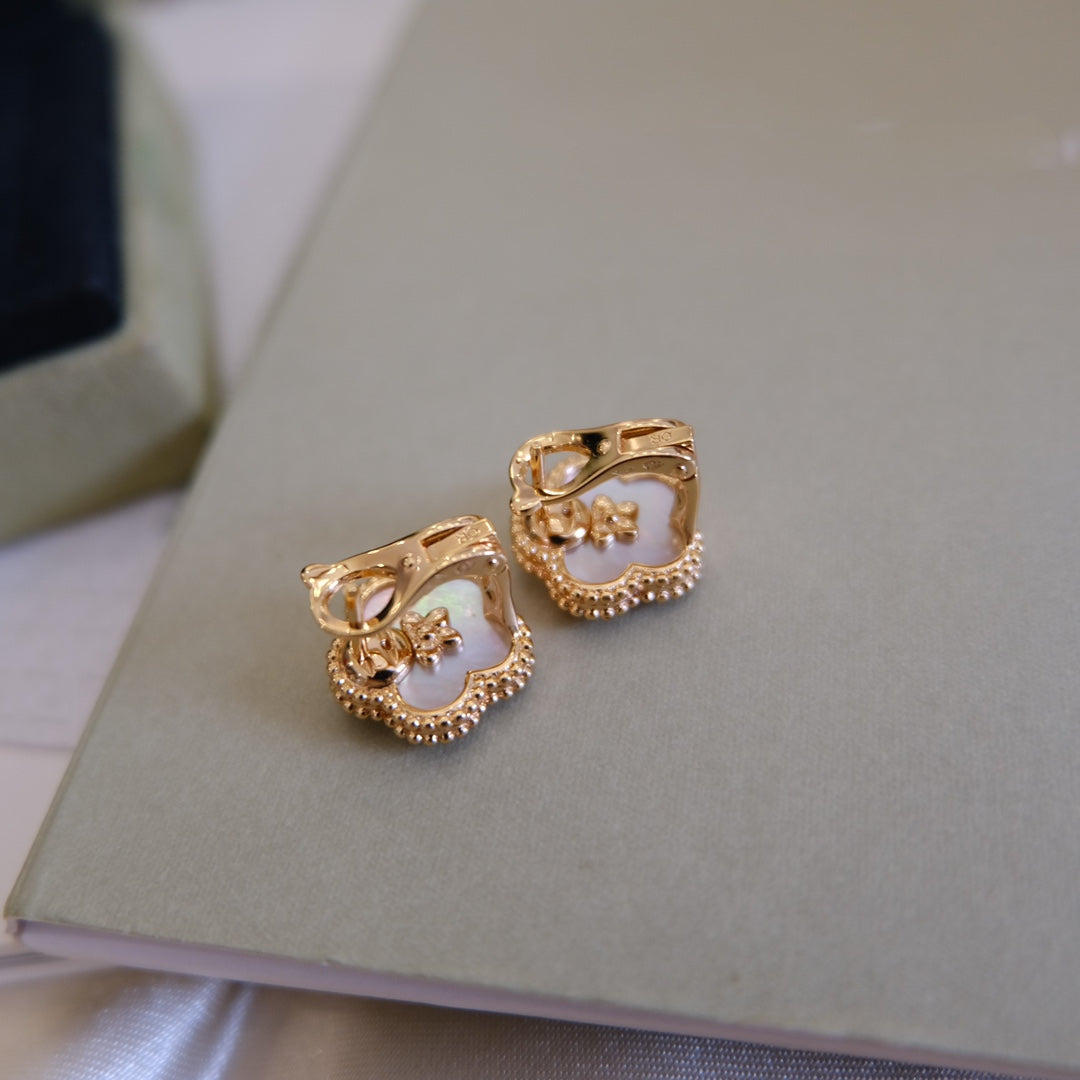 [Clover-Jewelry]LUCKY PINK GOLD WHITE MOP EARRINGS