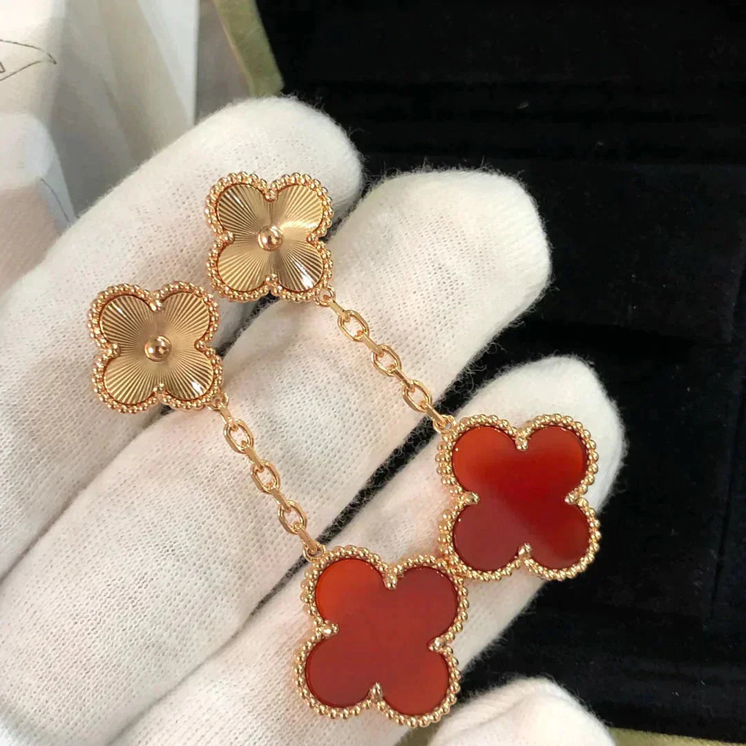 [Clover-Jewelry]CLOVER 2 MOTIF  LASER CARNELIAN EARRINGS