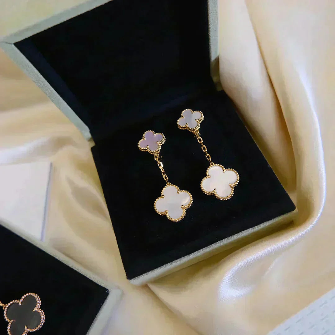 [Clover-Jewelry]CLOVER 2 MOTIF WHITE MOP EARRINGS