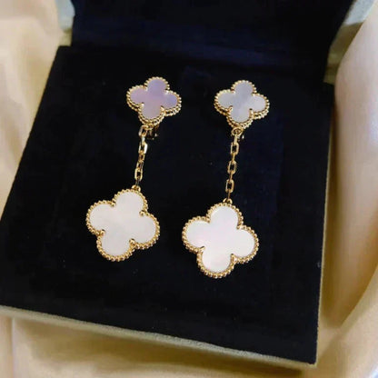 [Clover-Jewelry]CLOVER 2 MOTIF WHITE MOP EARRINGS