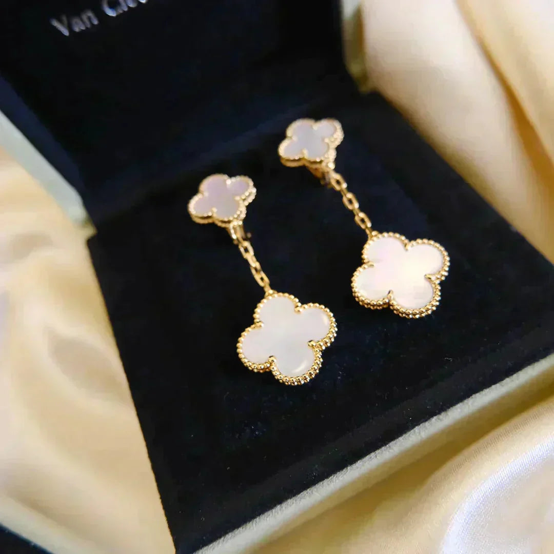 [Clover-Jewelry]CLOVER 2 MOTIF WHITE MOP EARRINGS