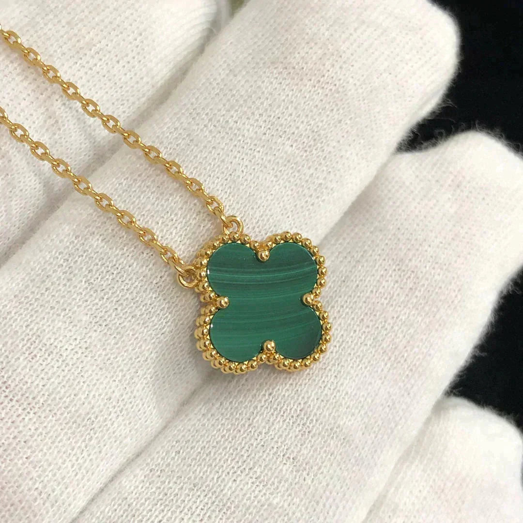 [Clover-Jewelry]CLOVER 15MM MALACHITE SINGLE FLOWER  NECKLACE