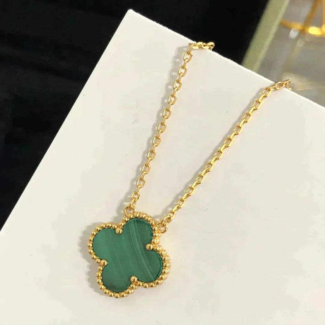 [Clover-Jewelry]CLOVER 15MM MALACHITE SINGLE FLOWER  NECKLACE