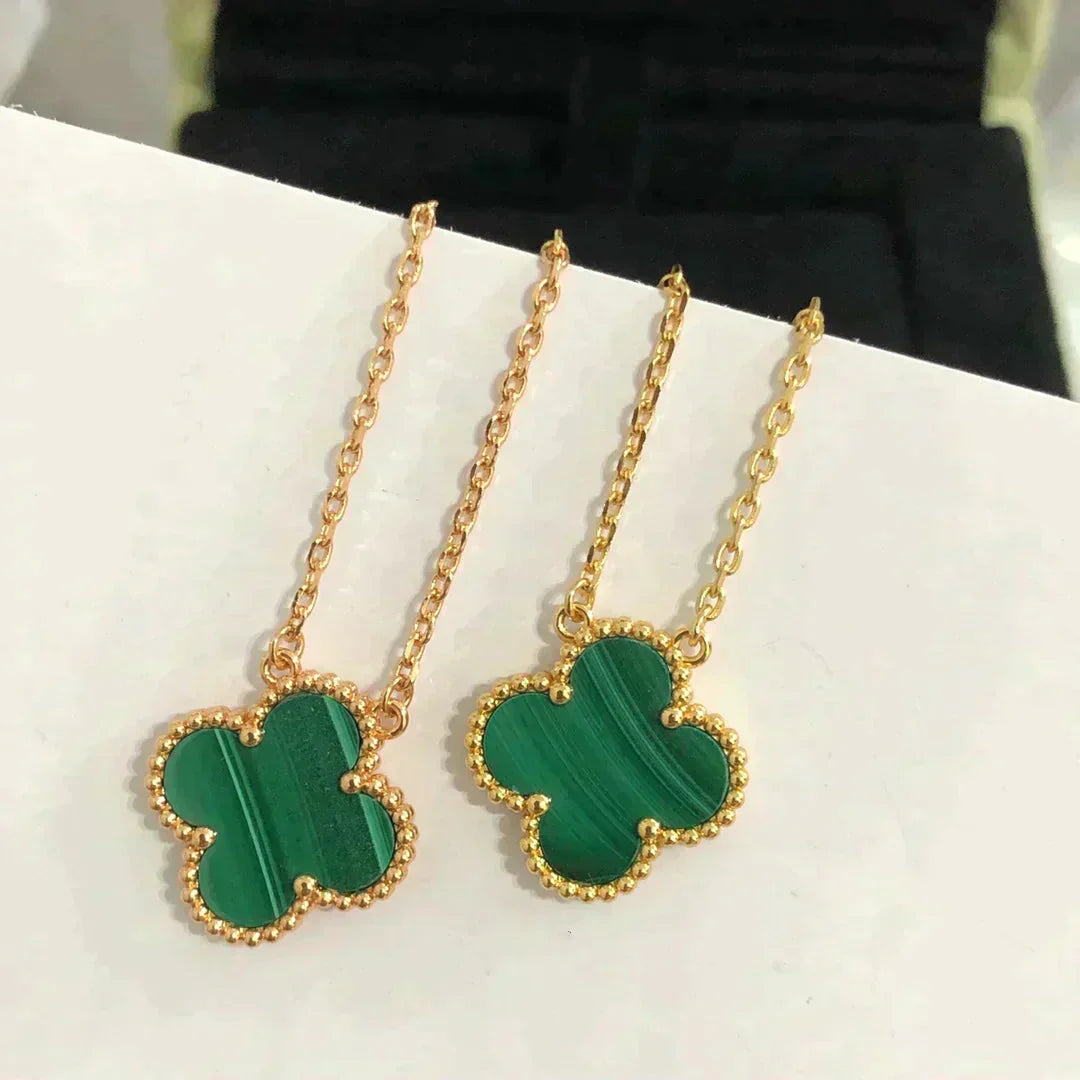 [Clover-Jewelry]CLOVER 15MM MALACHITE SINGLE FLOWER  NECKLACE