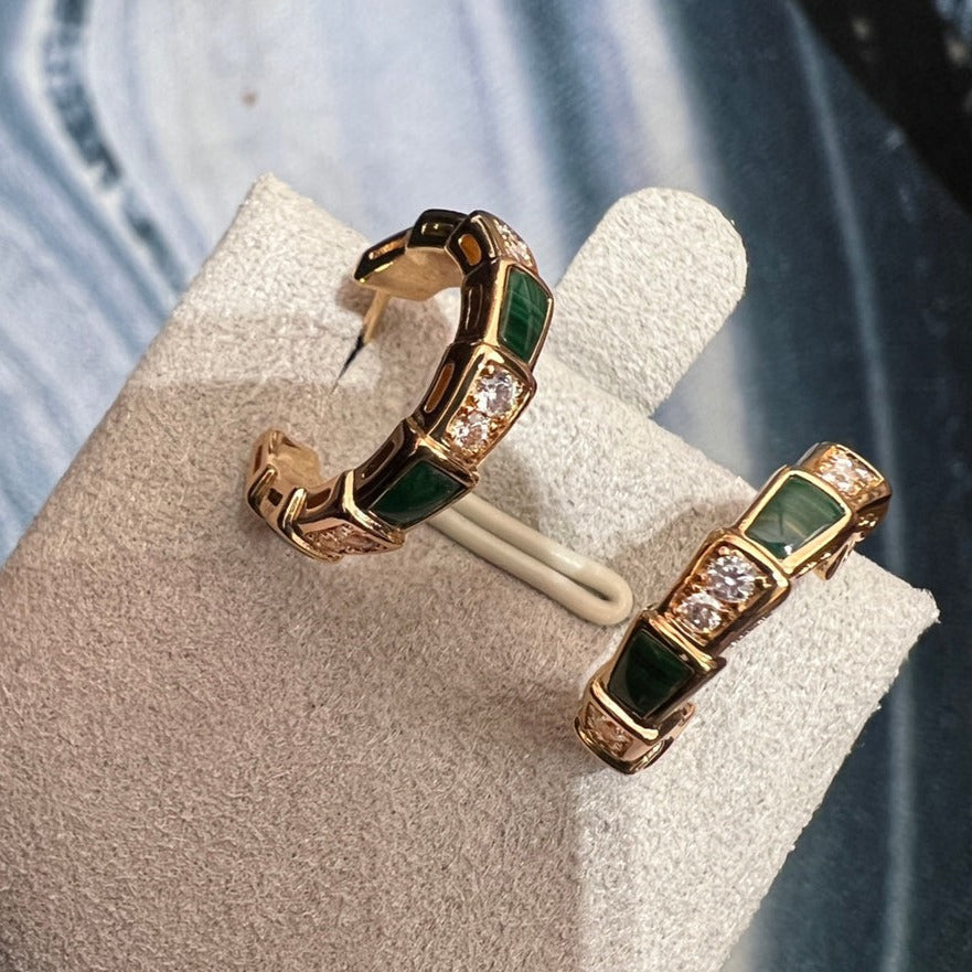 [Clover-Jewelry]SERPENTI MALACHITE PINK GOLD EARRINGS