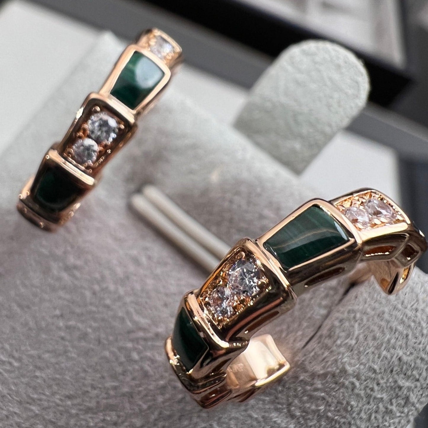 [Clover-Jewelry]SERPENTI MALACHITE PINK GOLD EARRINGS