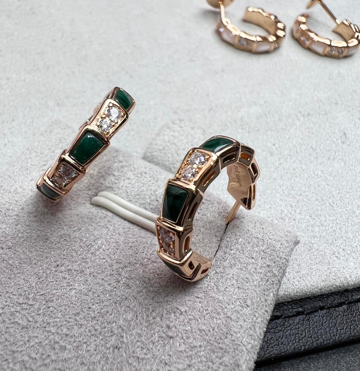 [Clover-Jewelry]SERPENTI MALACHITE PINK GOLD EARRINGS